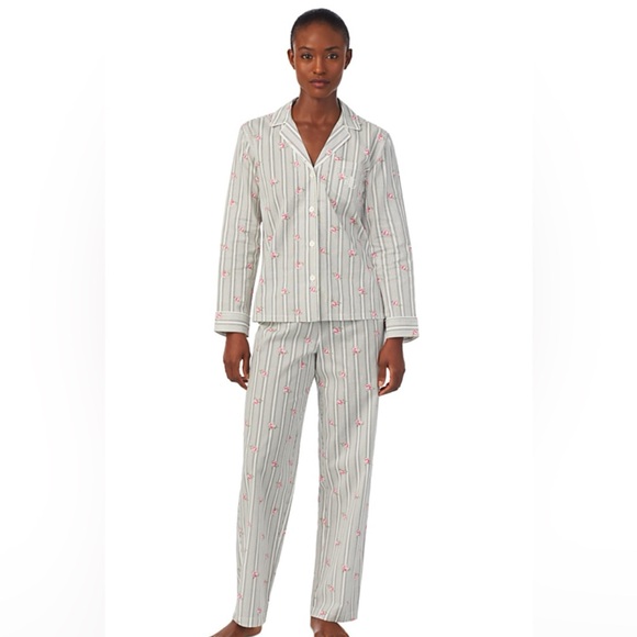 Petite 2 Piece Notched Collar Pajamas Set Cotton + Viscose - Picture 2 of 6